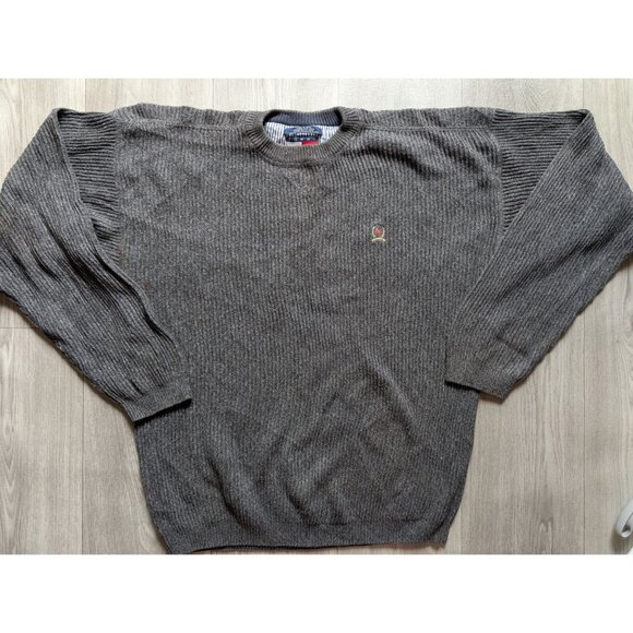Tommy Hilfiger Mens Gray Knit Cotton Sweater With Embroidered Crest Logo Size L - Picture 1 of 8